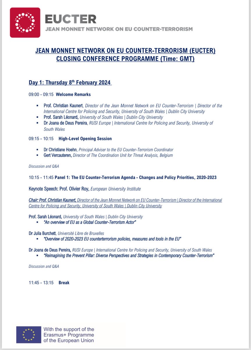 Don't forget to register to attend @eucter closing conference with a stellar group of researchers! Open to all!😀 #terrorism #extremism #radicalisation @JoanaDeusPereir @ChristianKaune1 @UniSouthWales @EU_Commission @EUErasmusPlus @EUHomeAffairs Register: tinyurl.com/rx7hb94x
