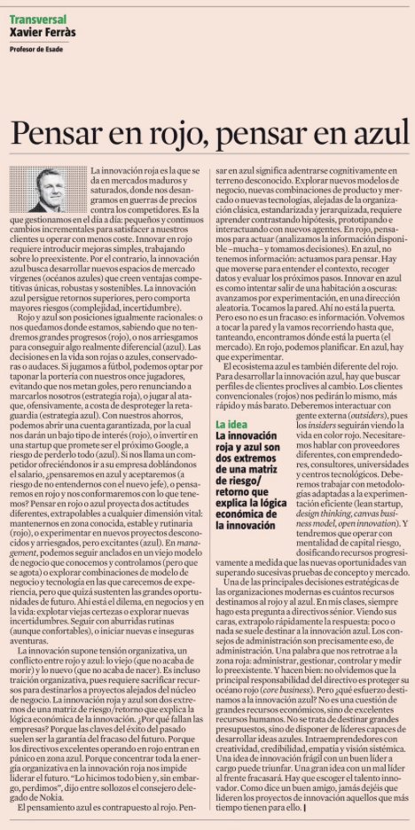 Hoy <a href="/XavierFerras/">Xavier Ferràs</a> nos regala una deliciosa lección de innovación en <a href="/LaVanguardia/">La Vanguardia</a> y sí, nunca hay que dejar la innovación a los que tienen tiempo