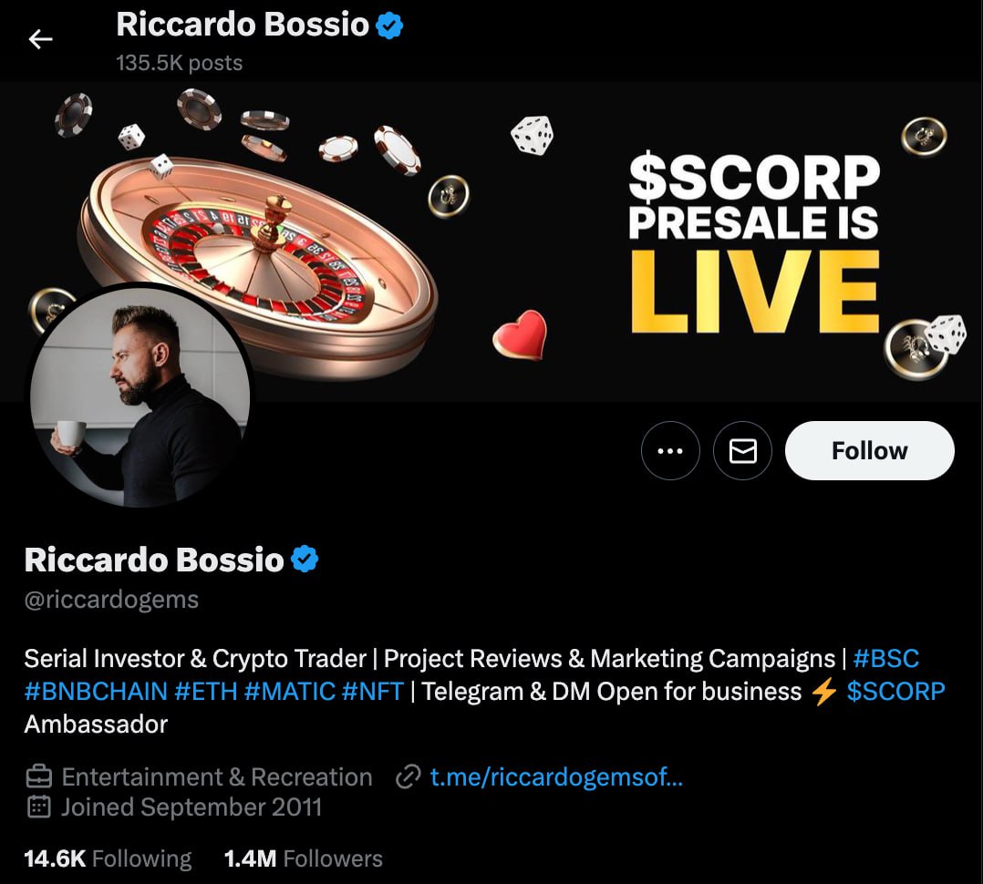 hippy1956's tweet photo. @skellygiuseppe $SCORP is a gem you gotta check out

Presale selling like hotcakes, filled up fast with huge backers. Daily revenue sharing rewards being distributed now! https://t.co/bi6vZSntw2