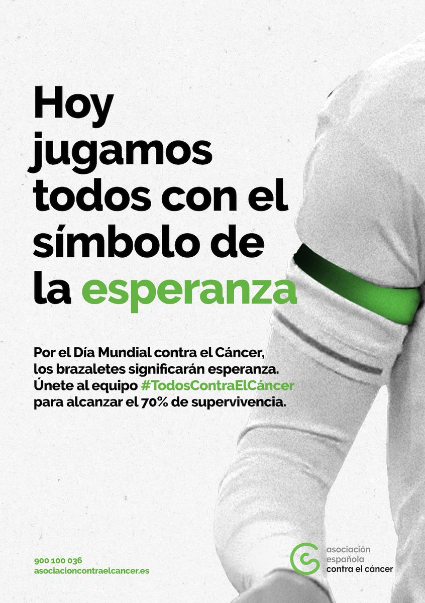 Palencia Cristo Atl. (@palenciacristo) on Twitter photo 🟢TODOS CONTRA EL CÁNCER
Hoy, #DíaMundialContraElCáncer, el PCA en colaboración con <a href="/ContraCancerEs/">Asociación Española Contra el Cáncer</a> #palencia portará brazalete verde y nuestra fuerza a aquellos que pelean contra esta enfermedad.
¡Lo vais a conseguir luchadores! 💚 🟢TODOS CONTRA EL CÁNCER
Hoy, #DíaMundialContraElCáncer, el PCA en colaboración con <a href="/ContraCancerEs/">Asociación Española Contra el Cáncer</a> #palencia portará brazalete verde y nuestra fuerza a aquellos que pelean contra esta enfermedad.
¡Lo vais a conseguir luchadores! 💚