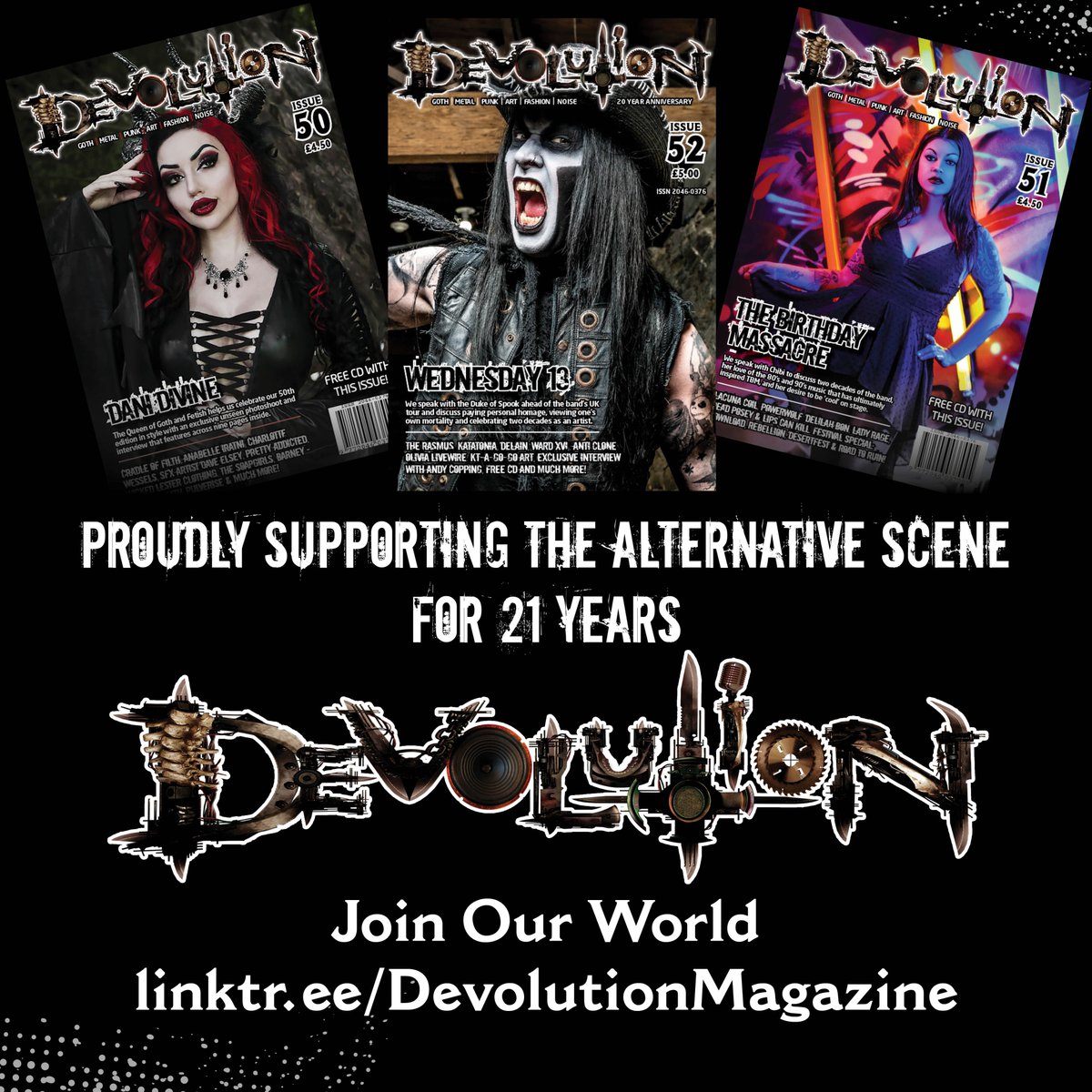 TODAY WE CELEBRATE 21 YEARS! ✨ We are undeniably proud to be commemorating this incredible Devolution Magazine milestone. Read more here: facebook.com/photo?fbid=985… Join Our World ~ linktr.ee/DevolutionMaga…