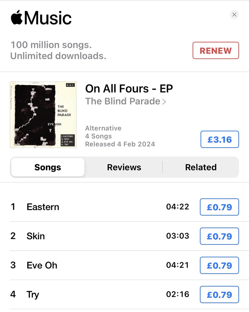 The Blind Parade’s debut EP is out now. Four tracks. Recorded on a four track. Released on the 4th. The first of four. Next EP will be out on March 4. Get it at all good shops. #theblindparade #EREX #applemusic #spotify