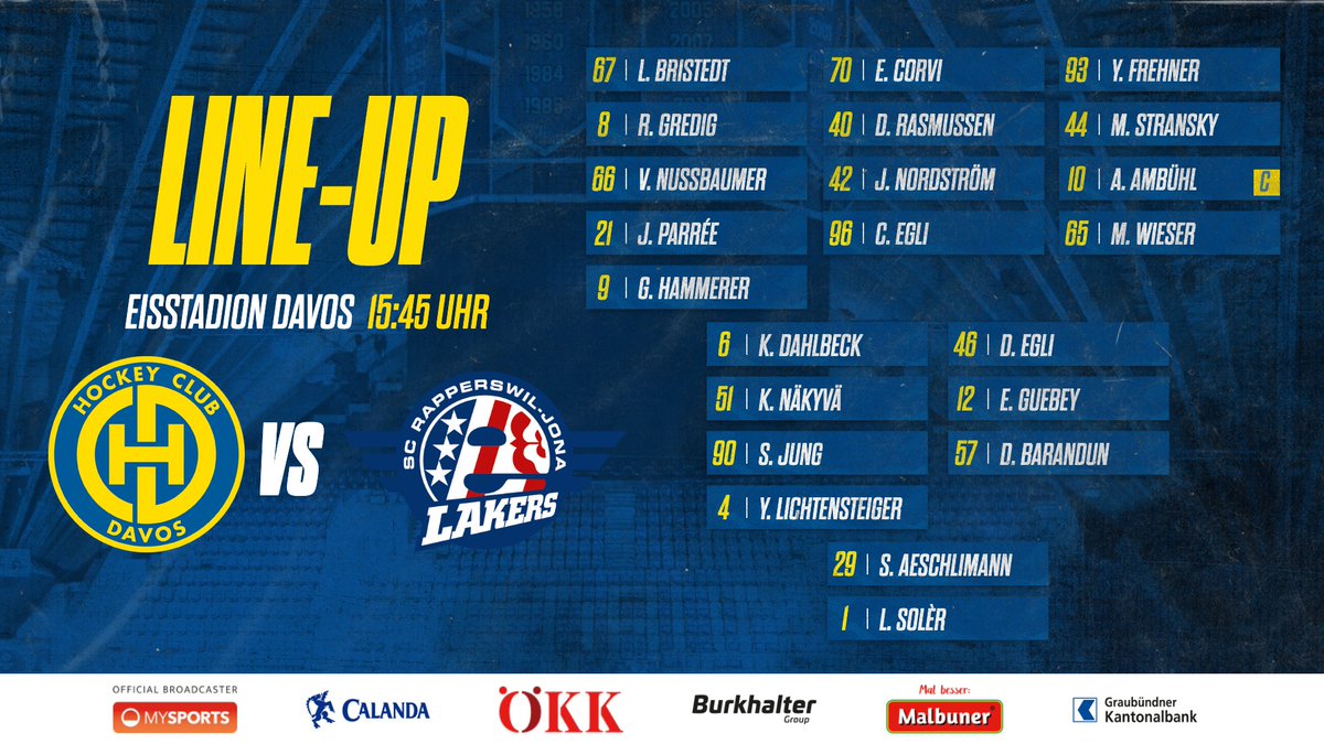 HCD_offiziell's tweet photo. 📋Ünsches 𝗟𝗶𝗻𝗲-𝘂𝗽 vs. @lakers_1945
Die Absenzenliste ist noch länger. Neu fehlt auch #81Prassl verletzt, dazu #91Senn, #36Knak, #32Schneeberger, #88Minder (🩹); #20Fora (🚫); #16Leipold (U20).
📲Das Spiel live ab 15.44h im Ticker auf der #HCD-App
#zämahcd | #Davoser https://t.co/1R2tLwiY1e