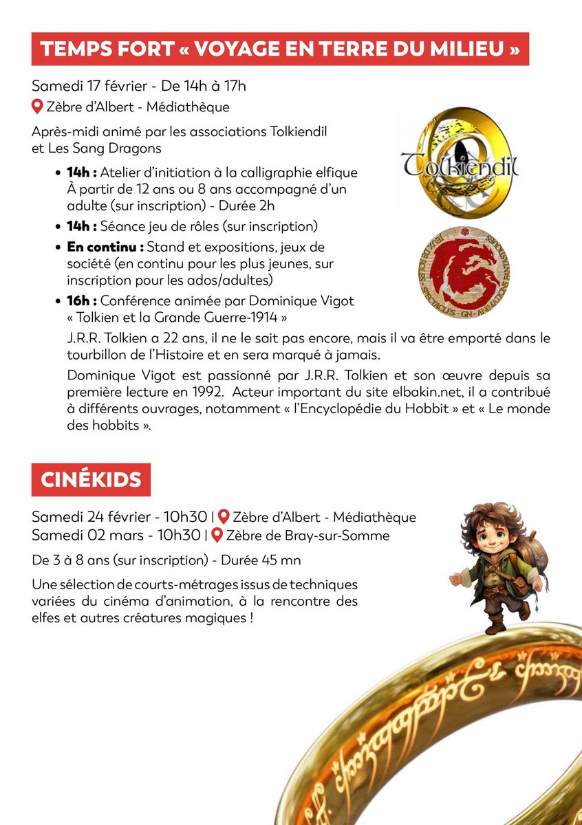 tolkiendilfr's tweet photo. Le #PaysDuCoquelicot vous propose un Voyage en #TerreDuMilieu du 01/02 au 02/03 !
Retrouvez notre #expotolkien pour découvrir #Tolkien et rejoignez-nous le 17/02 de 14h à 17h pour un atelier de #calligraphieelfique, une #conferencetolkien et notre stand à la #mediathequealbert ! https://t.co/ScgslNqLeQ