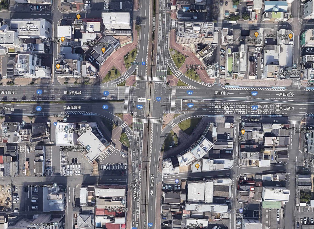 「岡山市にはロータリーっぽい交差点が点在してる」|ハンカチのイラスト