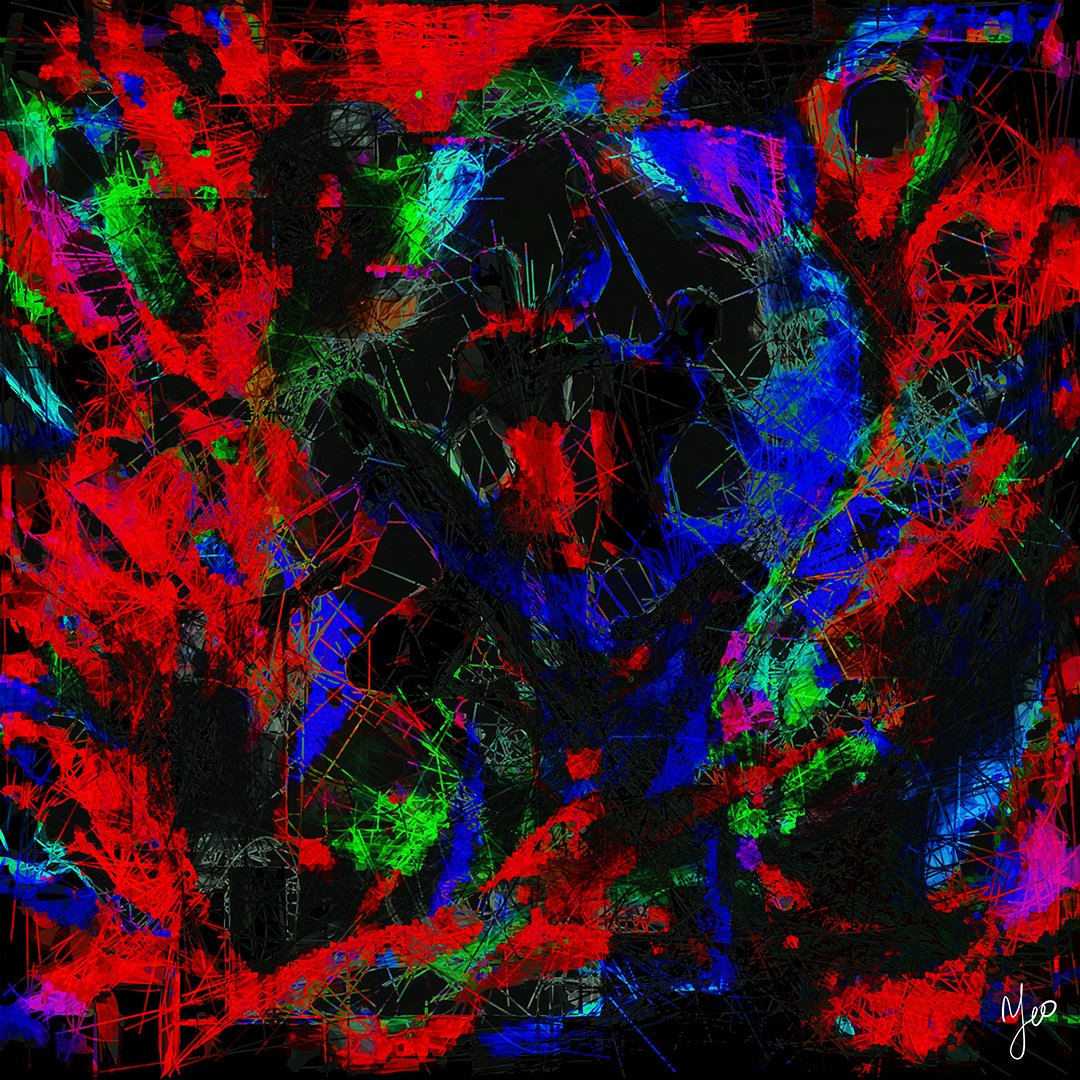 YeoStractor's tweet photo. Just dropped my 7th piece "Black Silent Scream"! 

Ever feel like this?

When you close your eyes, colors seem to bloom out of the endless dark, slowly taking shape.

There are lines, color patches, and halos!

#NFTartists #darkside #illustlation #abstractartist @opensea @beeple https://t.co/3M1R5tWL6H