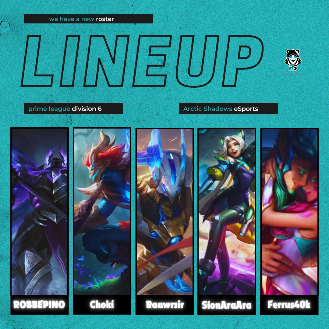 Zur Abwechslung stellen wir gerne noch eines unserer Div 6 Lineups vor: Nightmare ist seit 3 Splits bei uns am Start und die Jungs sind heiß, den Aufstieg in Div 5 endlich fix zu machen!

Top: <a href="/robbepino/">Robbepino</a> 
JNG: Choki
MID: <a href="/Jonas_Raawrzir/">Raawrzir</a> 
ADC: <a href="/TheLolipopKill3/">SionAraAra</a> 
SUP: Ferrus40k