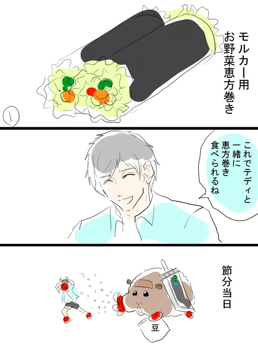 モルカー漫画描きました。一日過ぎちゃいましたが恵方巻き。 