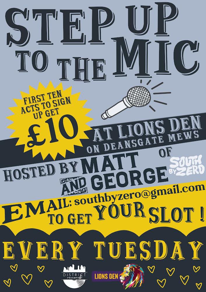 ‘Step Up To The Mic’ with Matt & George of @southbyzero every Tues 06.02.24 Performer’s will be recorded, both audio and video, and also played on @manchesterradio 📻 internetradiouk.com/manchester-onl… #Manchester #openmic #GMW #grassrootsmusic #mcr #manc #lionsdenmanchester #mewsfest