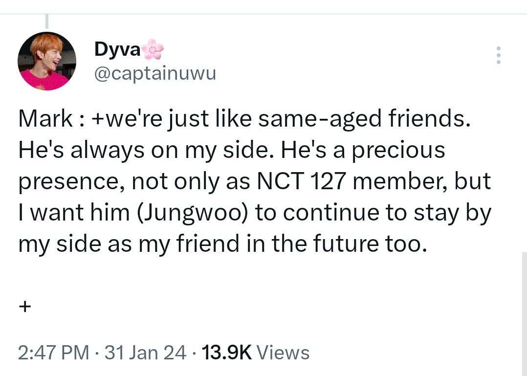 captainuwu's tweet photo. Q. Who do you miss the most when you guys are apart?
Mark : Jungwoo
-
MK : (If there's member who disappears), if it's JW, I think I will be too sad..
-
MK : I just want him to be beside me like this.
-
MK: I want him to continue to stay by my side as my friend in the future too. https://t.co/WIzKn0Om1J