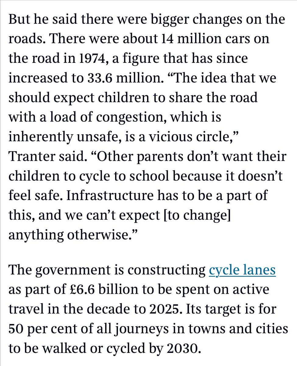 The fact that cycling to school is not a safe and viable option for many children should be of national shame.

Bikeability is an important life skill but is often not supported by safe infrastructure to make cycling to school a realistic prospect.

thetimes.co.uk/article/af4114…