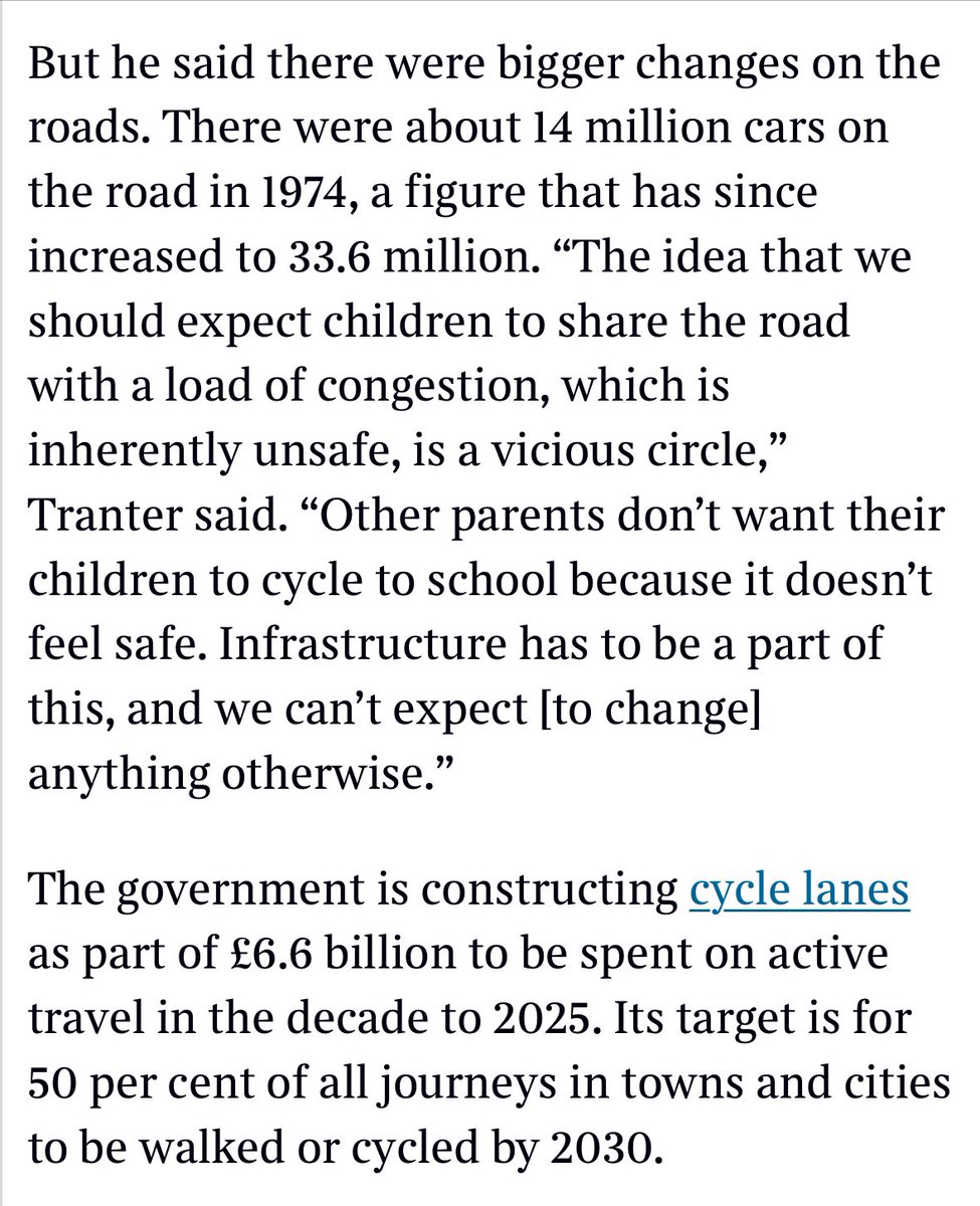 The fact that cycling to school is not a safe and viable option for many children should be of national shame. Bikeability is an important life skill but is often not supported by safe infrastructure to make cycling to school a realistic prospect. thetimes.co.uk/article/af4114…