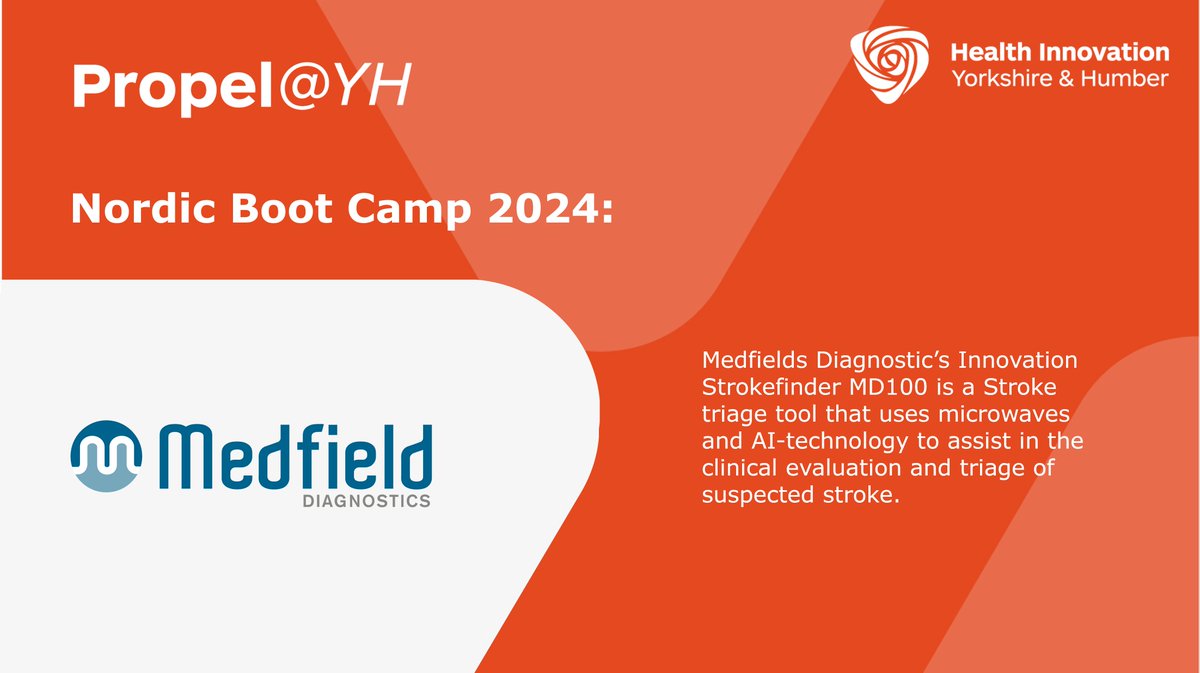 Meet another of our innovators: Medfield Diagnostics. Its innovation Strokefinder MD100 is a stroke triage tool that uses microwave and AI-technology to assist in the clinical evaluation and triage of suspected stroke. ow.ly/tNWQ50QuJq5 #DigitalInnovation #Healthcare