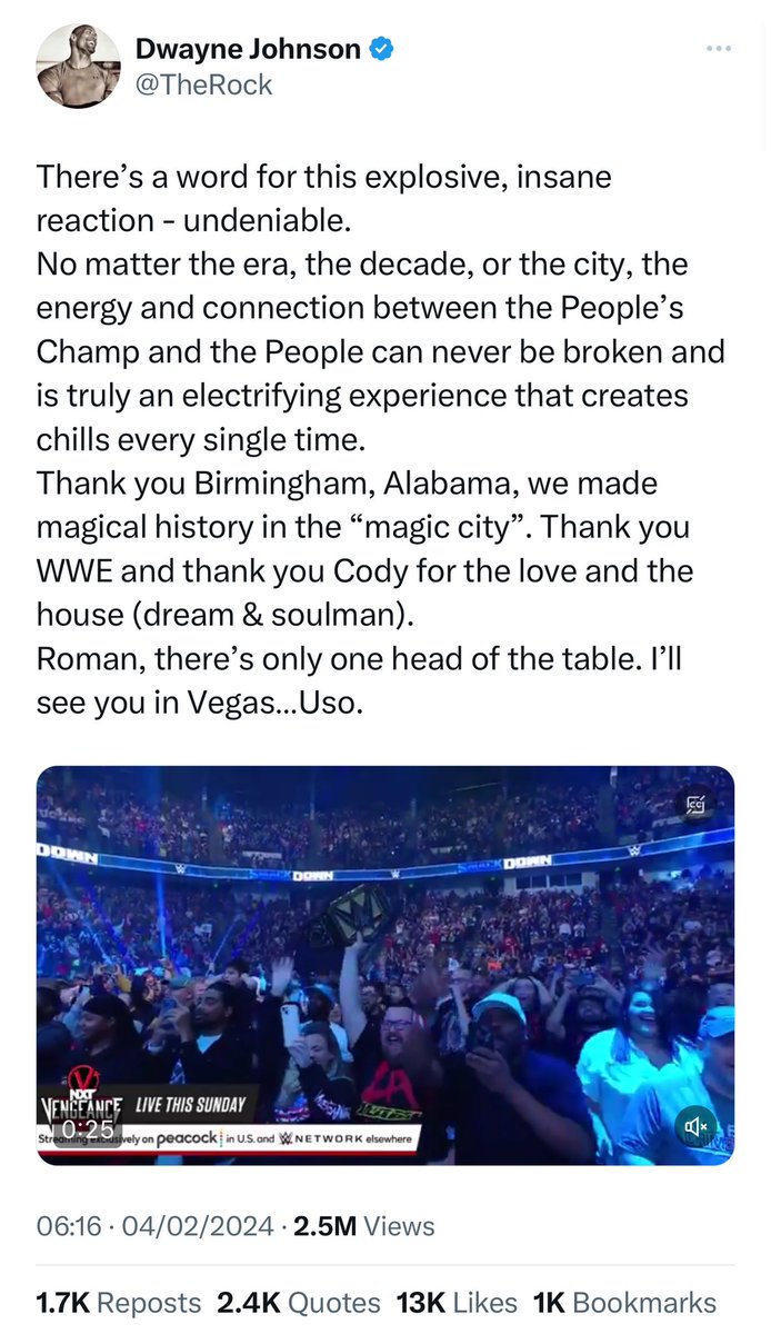 wrestlelamia's tweet photo. We living in a world where the Rock is getting Ratio’d 😭😭 https://t.co/A3piVCtK4v