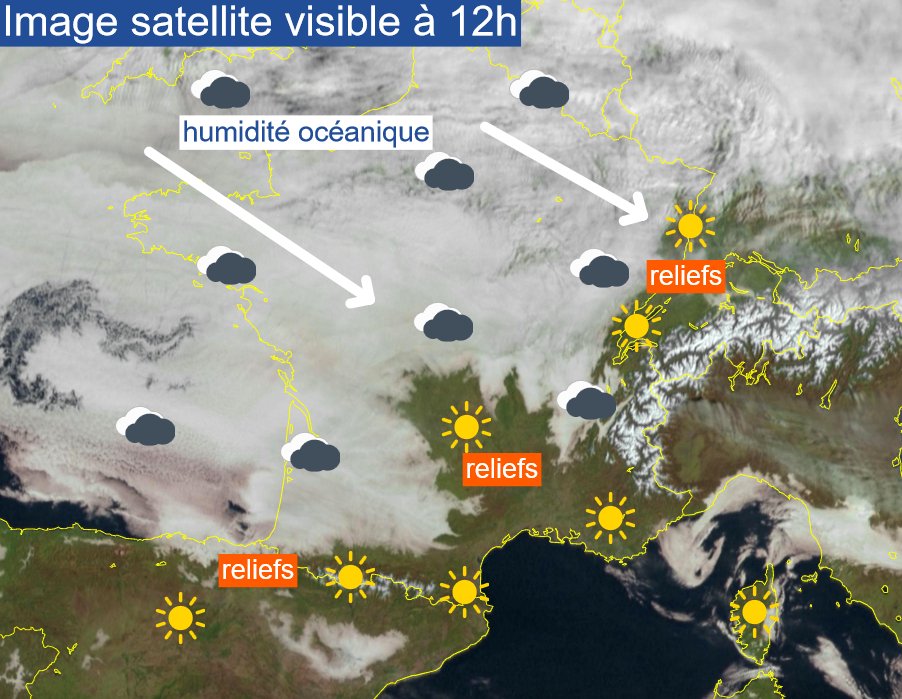 Meteovilles's tweet image. L'image satellite de ce dimanche est une caricature des conditions anticycloniques hivernales en #France. 
L'influence océanique se traduit par une tartine de nuages bas #stratus, arrêtée dès les premiers reliefs. Les régions méditerranéennes restent au Soleil, à l'abri.

Image