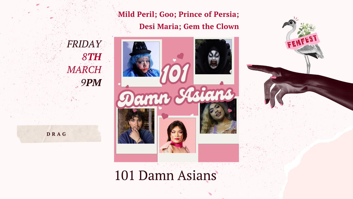 femfestbrighton's tweet photo. ✨🦩 Event Announcement 🦩✨
101 Damn Asians - an all-Asian alternative drag cabaret 🎭🎶💃🏻
🎟 tix for this + all other acts @ FemFest 2024: https://t.co/sNEmKgLeoG https://t.co/yuFl1MBfuj