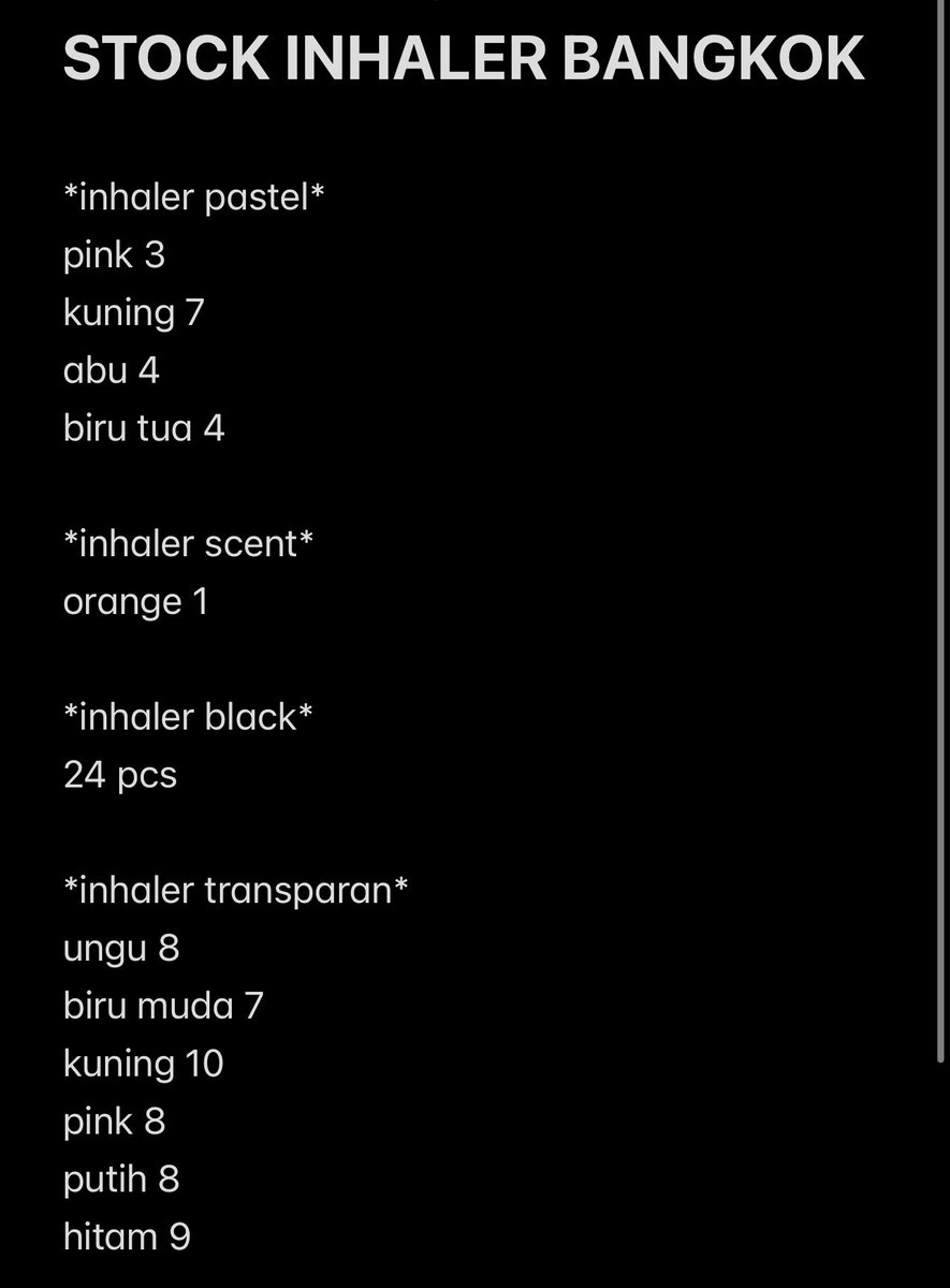 GyusolGo's tweet photo. WTS INHALER BANGKOK PASTEL POYSIAN 

💸PASTEL : 17k
💸SCENT (sisa orange 1 pcs) : 22k
💸BLACK &amp; TRANSPARENT : 20k
💸POYSIAN : 15k

📍Jakarta Barat
🍊avail co at shopee (event/non event)

dm to claim! inhalernya super duper enak banget, udah top seller banget di bangkok! https://t.co/cwcTF0efeA