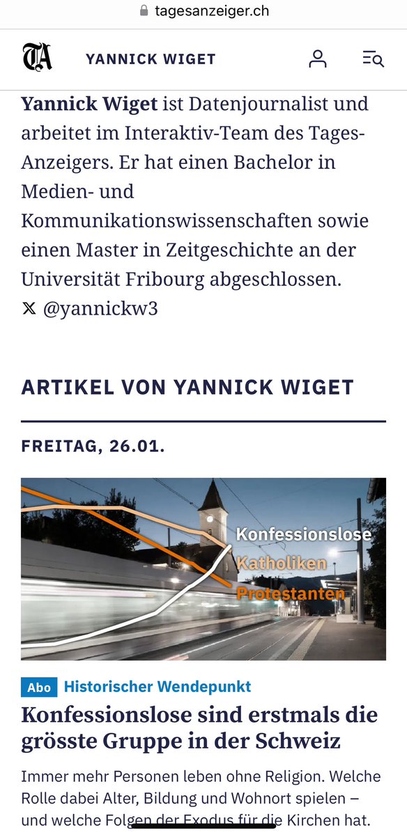 teichhuhn's tweet photo. @ChristineLoriol @IGRisikogruppe @tagesanzeiger @yannickw3 @MarcBrup @sonntagszeitung @rbandle @rutishau @Tamedia Ernsthaft: das hier wird als neuster Artikel von Yannick Wiget angezeigt. https://t.co/BpT8xs237X