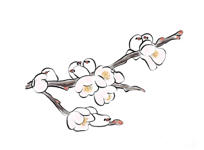 明日も20〜21時にイラスト投稿します『梅の花とぶんちょ』(再掲) 