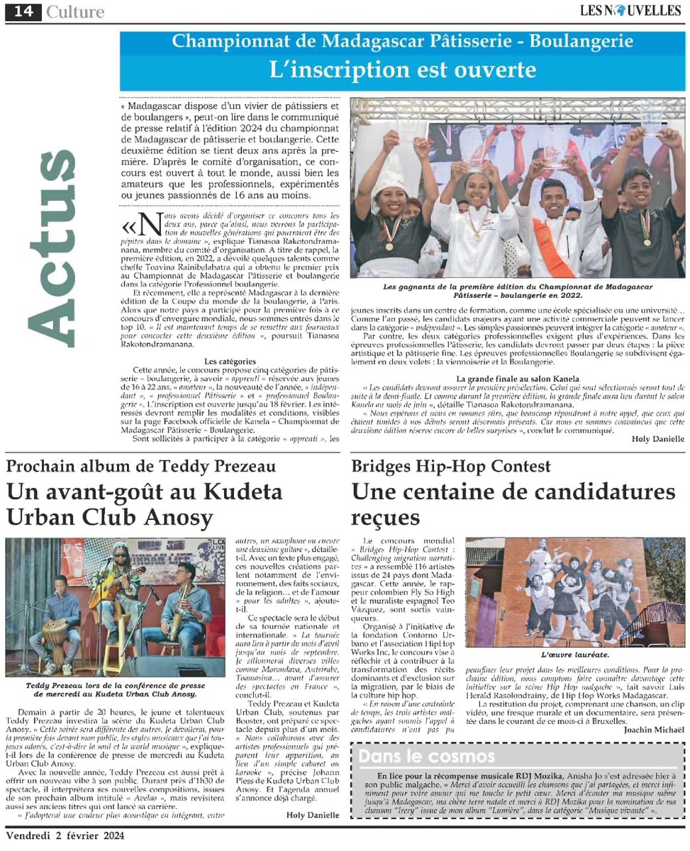 rakeldelgado79's tweet photo. La prensa de Madagascar se hace eco de los resultados del #BRIDGESHIPHOPCONTEST producido por @BRIDGES_Mig @contorno_urbano y @hiphopworkSpain con los artistas ganadores Fly So High y Teo Vázquez. Gracias a @luis_herald, Director de Hip Hop Works Madagascar, 🙌🏻🙌🏻❤️
#BRIDGES https://t.co/fmvjwjKDyM