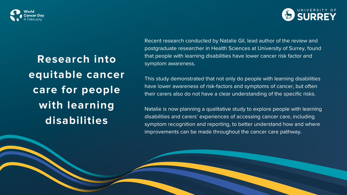 Health Sciences Surrey (@healthscisurrey) on Twitter photo This year’s #WorldCancerDay theme is #ClosetheGap, which is about ensuring cancer diagnosis, care and treatment is equitable.
Here is how @NatalieMariaGil in the School of Health Sciences is working to #ClosetheGap.
<a href="/UniOfSurrey/">University of Surrey</a> <a href="/CancerAtSurrey/">Cancer Care Surrey</a> This year’s #WorldCancerDay theme is #ClosetheGap, which is about ensuring cancer diagnosis, care and treatment is equitable.
Here is how @NatalieMariaGil in the School of Health Sciences is working to #ClosetheGap.
<a href="/UniOfSurrey/">University of Surrey</a> <a href="/CancerAtSurrey/">Cancer Care Surrey</a>