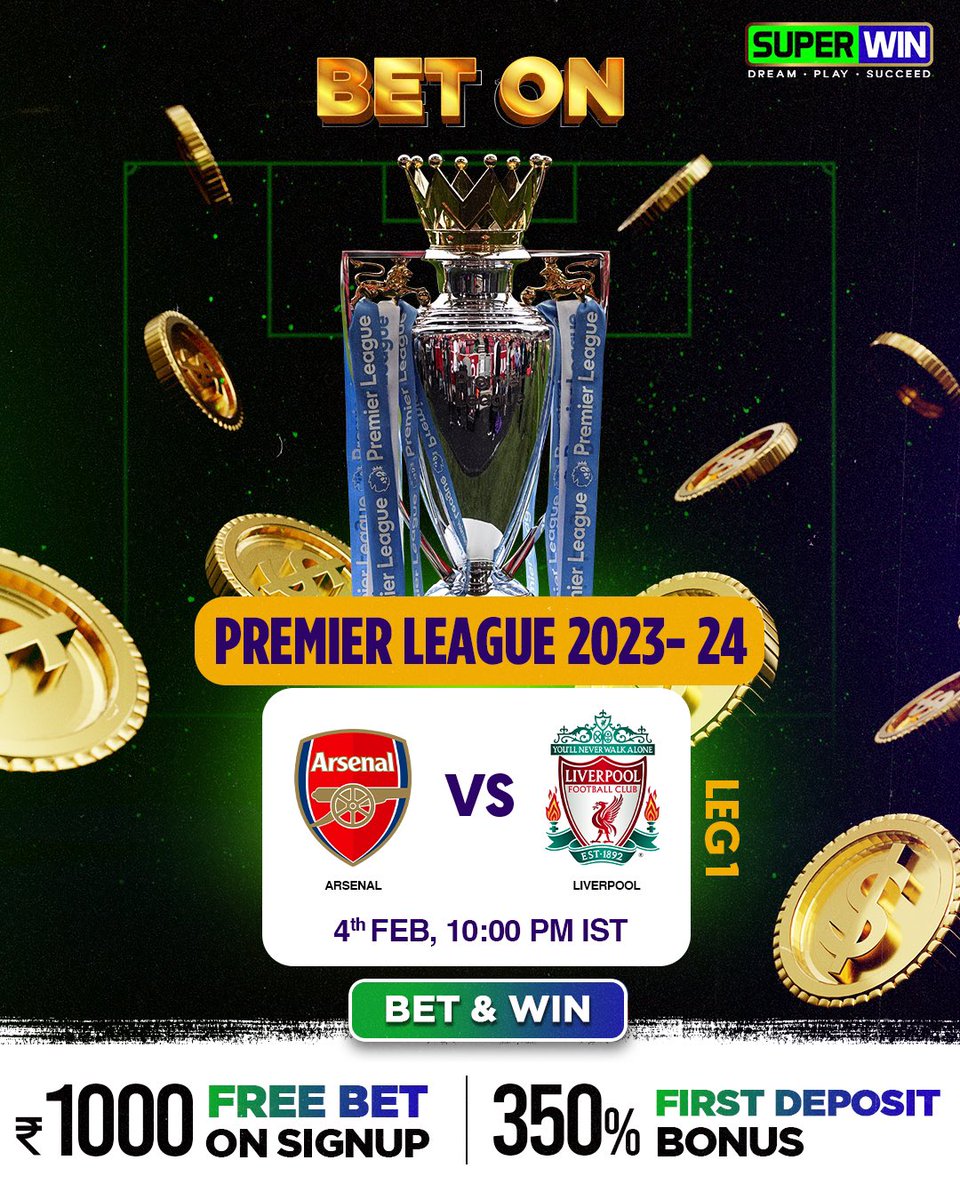 SuperwinGames's tweet photo. It’s a clash of TITANS at the Emirates this evening! 🤩🔥 Can #AFC best the league leaders or will #LFC keep their 🔝 spot? 👀 

Don’t wait, take your predictions to https://t.co/rrmb9rG7Ej now and win big during this blockbuster game 🍿💰 Don’t forget your 🆓 Rs. 1,000 + 350% bonus deposit 😉🔗
.
.
.
.
#PlaywithSuperwin #Betting #BetIndia #SportsBettingAdvice #BetandWinTips #IndiaBetting #IndiaBettingSite #Betnow #Sports #SportsBook #SportsBetting #BettingStrategy #BetandWin #EPL #PremierLeague #Arsenal #Liverpool
