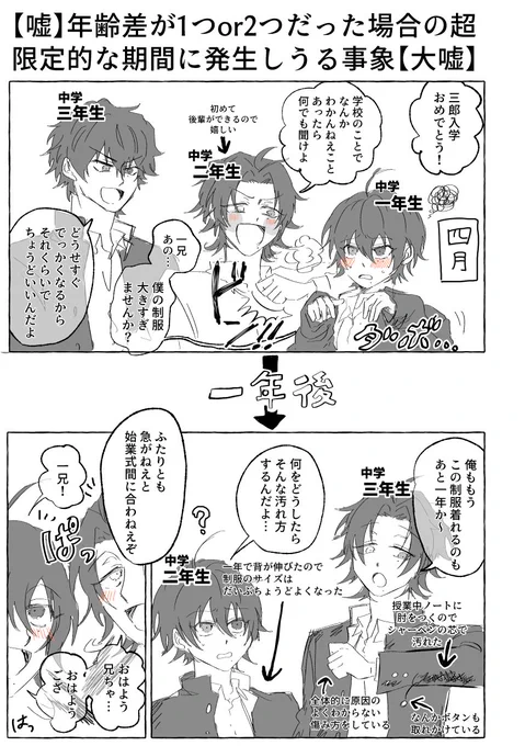 ※嘘注意※学ヒプ世界線
嘘嘘嘘嘘嘘嘘嘘嘘嘘嘘嘘嘘嘘嘘嘘嘘嘘
嘘               嘘
嘘   歳の差が1~2つである場合の 嘘
嘘     ごく限定的な期間に発生する 嘘
嘘        学年順列逆転現象      嘘
嘘               嘘
嘘嘘嘘嘘嘘嘘嘘嘘嘘嘘嘘嘘嘘嘘嘘嘘嘘 