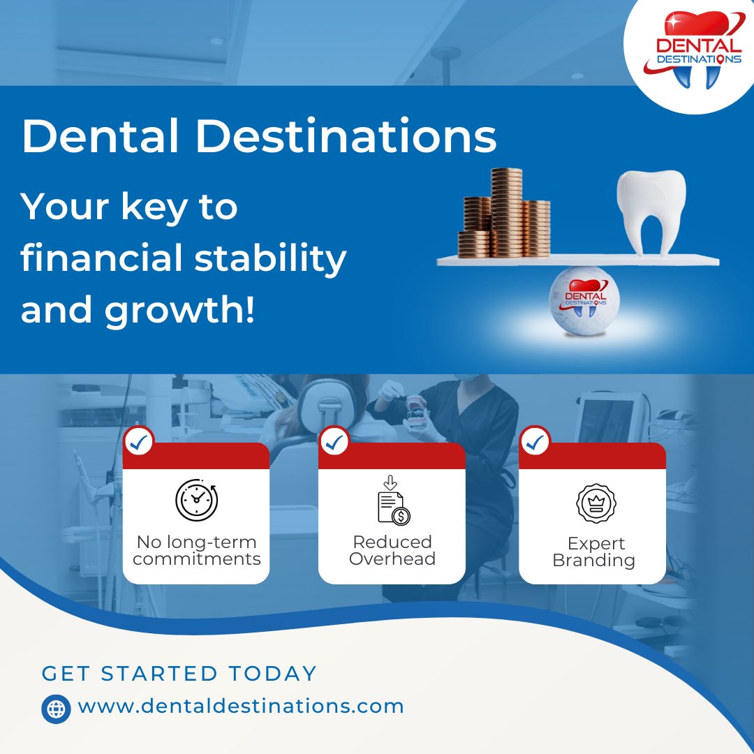 DentDest's tweet photo. Unlock your earning potential with our flexible dental practice model. Enjoy financial freedom and growth without long-term commitments or high overhead costs #DentalDestinations https://t.co/0fcWthW2sI