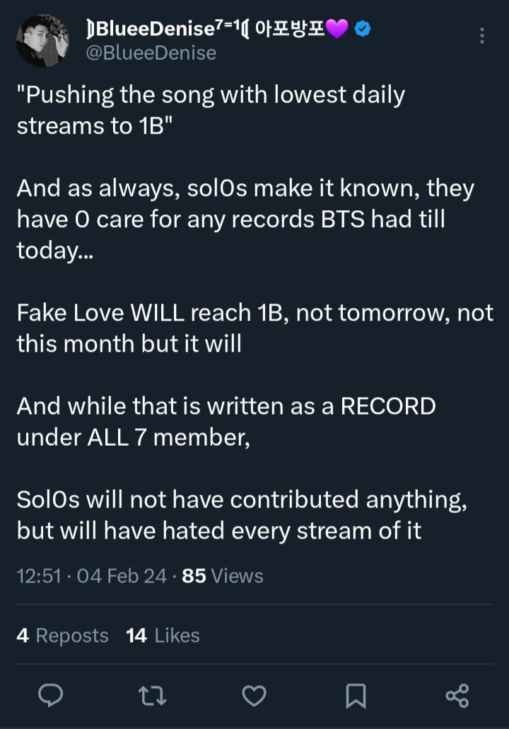 barbieluvsjimin's tweet photo. as always, army make it known, they have zero care for any records Jimin has

Like Crazy WILL reach 1B

And while that is written as a RECORD for Jimin, a member of BTS

army will not have contributed anything, but will have h8d every stream of it https://t.co/4NXpSQsC3z
