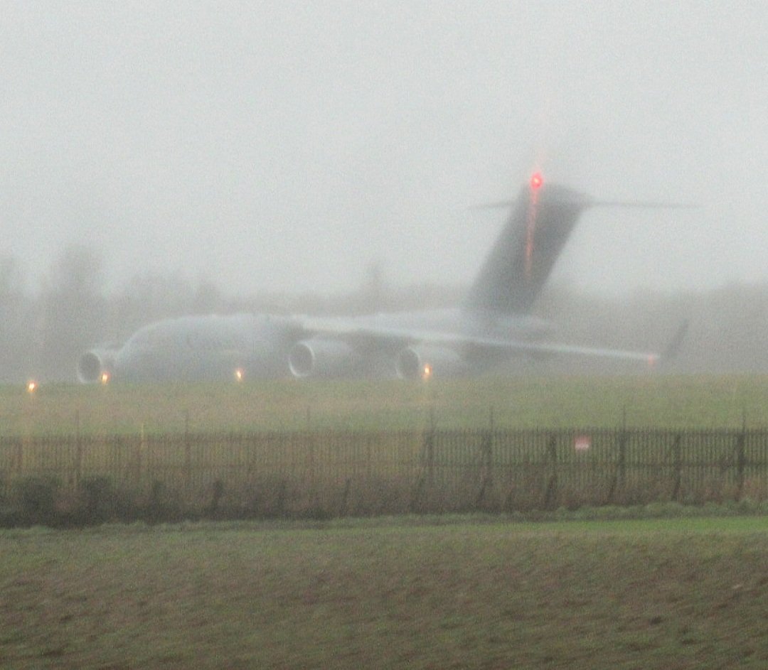 BloodyPolitics's tweet photo. Filthy dirty lashing 🌧 

Resident 🇨🇦 RCAF C17 #CFC4040 177705 taxis for takeoff from Prestwick runway 30.

#avgeek #planespotting 
https://t.co/YvjVDV8p3T https://t.co/1kIWFOU8P2