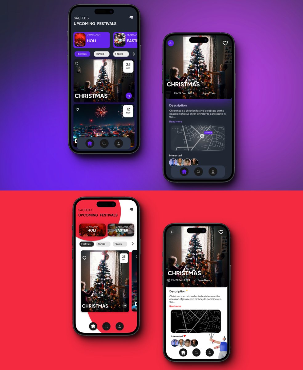 subhro9121's tweet photo. Designed a a unique festival countdown app
which one is better A)purple     B)Red

#uidesign #uxdesign #uiux #userinterface
#figma #UXOSAI #design https://t.co/2e3kZXBTYK