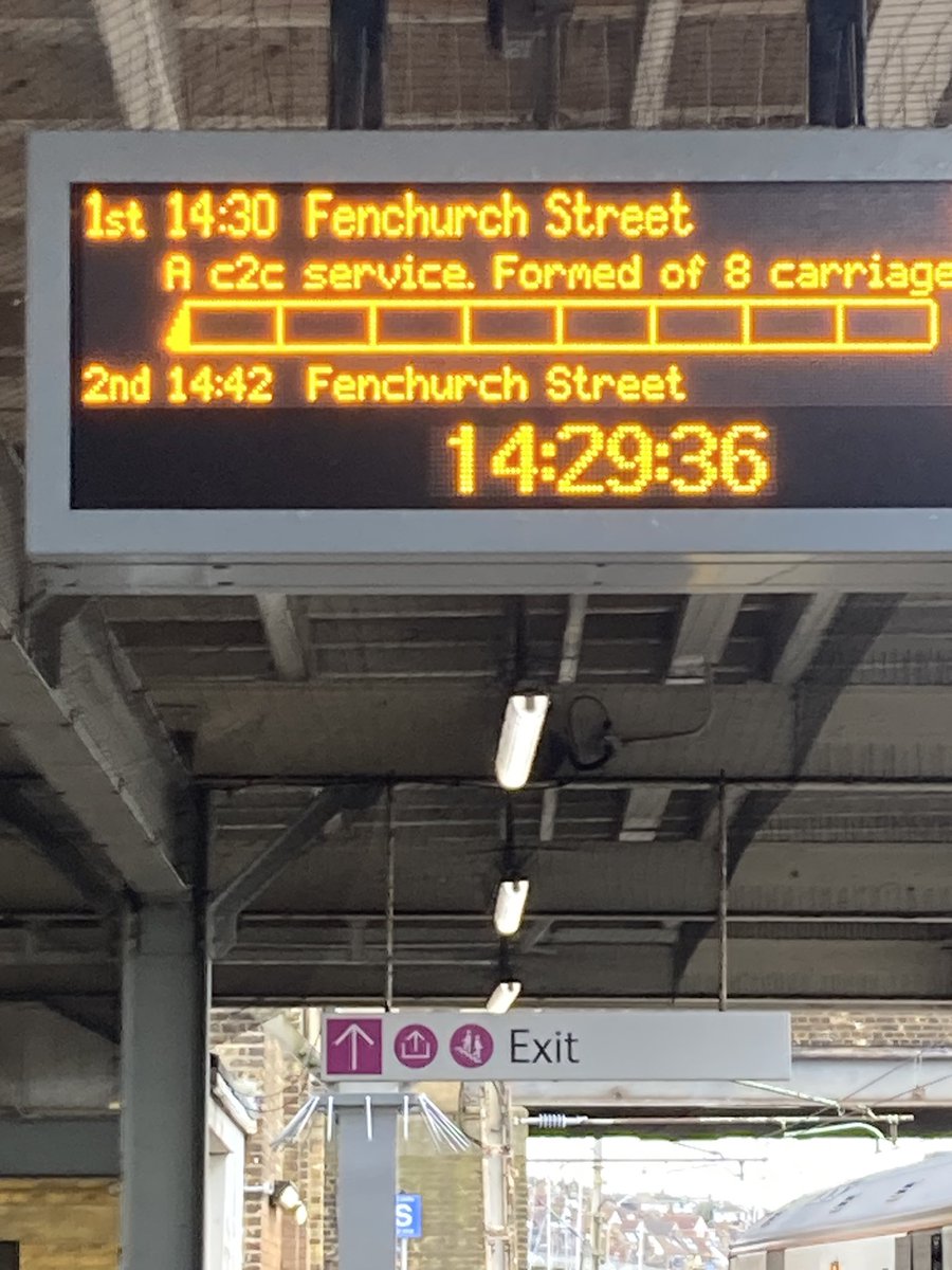 terra295's tweet photo. @c2c_Rail why is your live train details in the c2c app so wrong this weekend? App shows times from Leigh-on-Sea to Fenchurch Street only 1 an hour but there are trains 42 and 12 minutes past the hour as shown live from the station platform now. Same issue yesterday as well😡 https://t.co/XAqewPl1fF