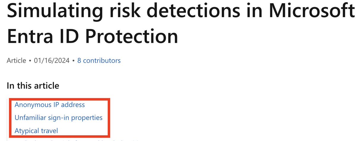 malmoeb's tweet photo. This is a good article, showing how administrators can simulate risk detections for testing out Conditional Access Policies or detection capabilities. 

Highly recommended ☝️

https://t.co/PpcvXJuxtX https://t.co/OVqds985Hj