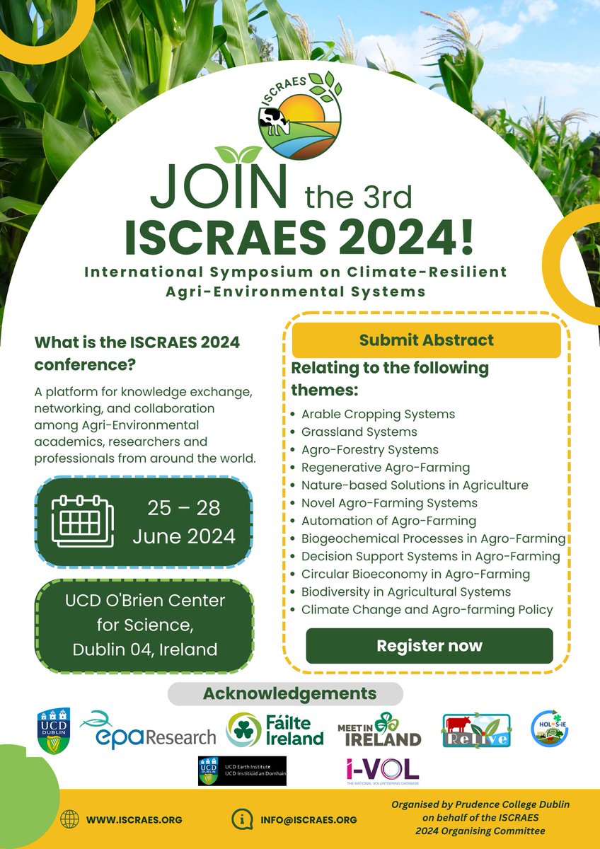 ISCRAES's tweet photo. Join the 3rd #ISCRAES to be held from 25-28 JUNE, 2024.
Submit #abstracts by 04 March 2024 and avail of Early Bird registration.
Venue: #UCD O'Brien Centre for #Science in #Dublin 4. 📷 #Savethedates and get ready for an inspiring scientific #event!
Visit: https://t.co/RID6SmbQuC https://t.co/dWK1J5CBe9