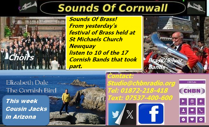 Join Jeff for Sounds of Cornwall 12-2pm today  Brass Bands Choirs <a href="/ESDale77/">Elizabeth Dale 〓〓 Cornish Bird</a> #Folk #Shanty All #Cornish All #Celtic plus lear Cornish the easy way with #Kernewek 100.8fm CHBNRadio.org Requests Studio@chbnradio.org #FestivalofBrass