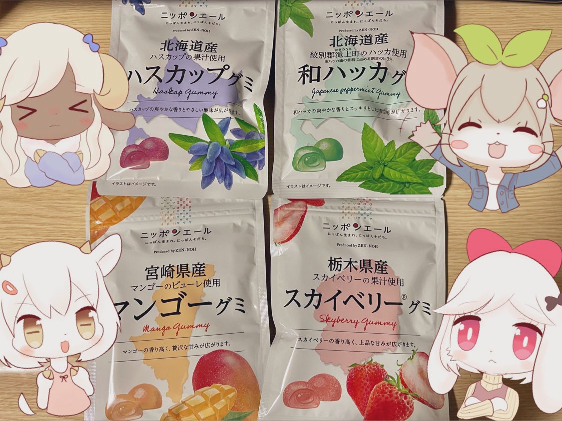 好きなグミのシリーズ!うちの子たちをイメージして選んだ🫐🍀🥭🍓 
