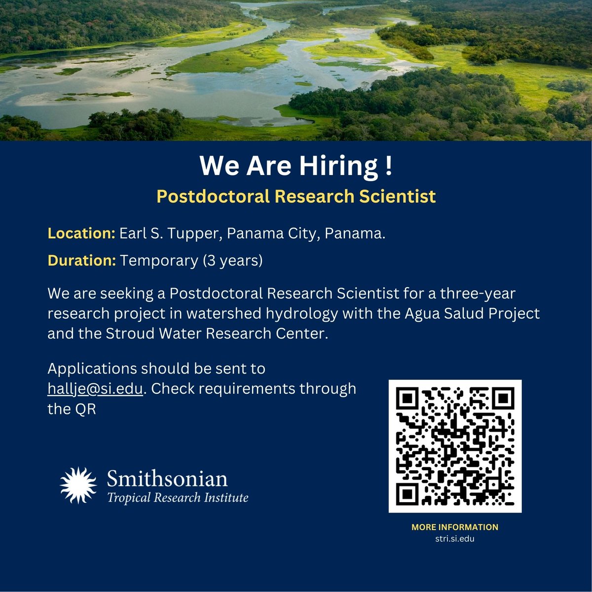 Kasey Clark (@drkaseyclark) on Twitter photo Postdoctoral opportunity for a hydrologist at <a href="/stri_panama/">Smithsonian Panama</a> working in the Agua Salud Project: stri-sites.si.edu/recruiter/user… Postdoctoral opportunity for a hydrologist at <a href="/stri_panama/">Smithsonian Panama</a> working in the Agua Salud Project: stri-sites.si.edu/recruiter/user…