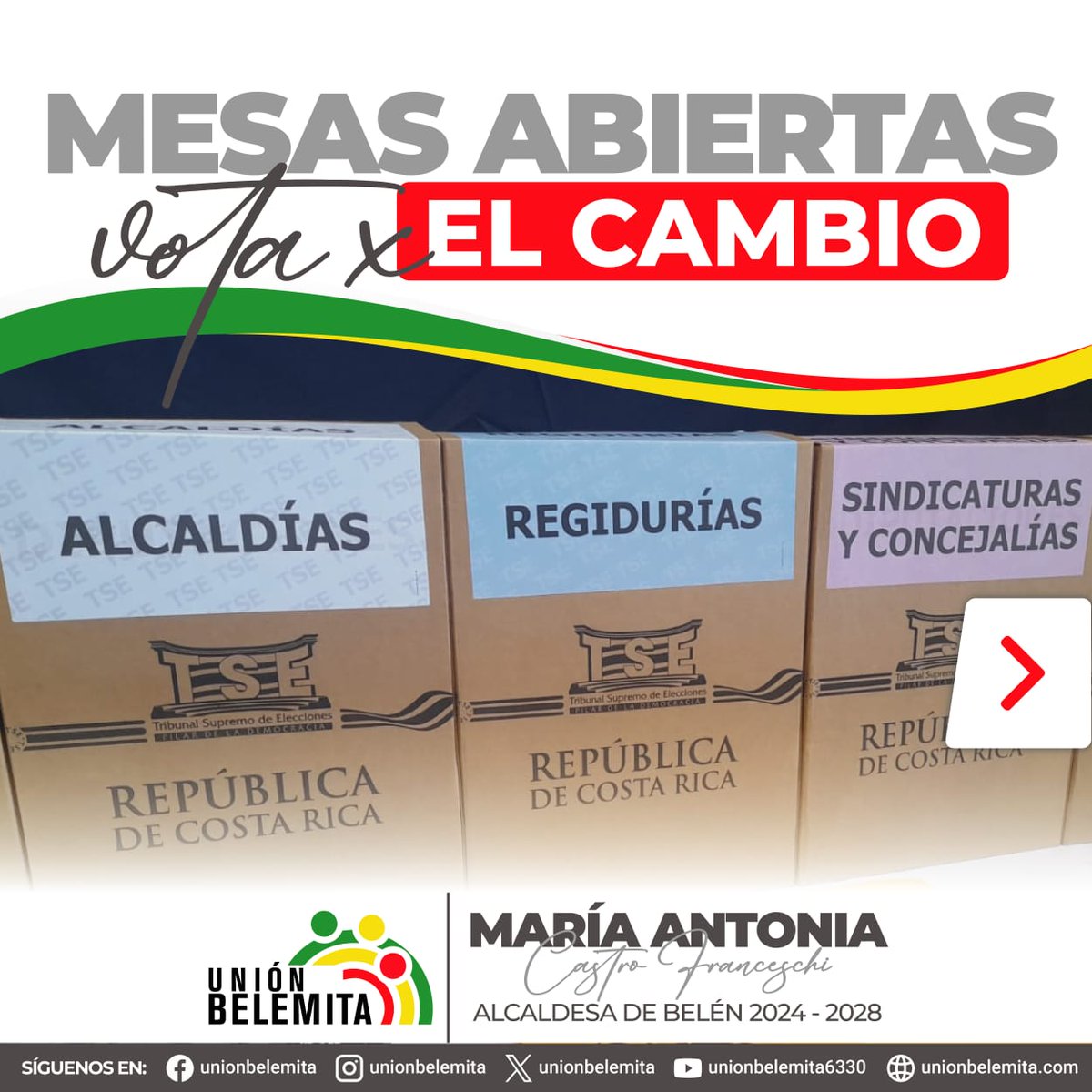 unionbelemita's tweet photo. ¡Las 35 Juntas Receptoras de Votos de nuestros 3 Centros de Votación están ABIERTAS!

Acérquense y elijamos el cambio que nuestro Belén necesita.

Votemos por María Antonia Castro y Unión Belemita 🟢🟡🔴 en las tres papeletas. Recuerden marcar la segunda casilla a la...
(1/2) https://t.co/dmEBLe6jue