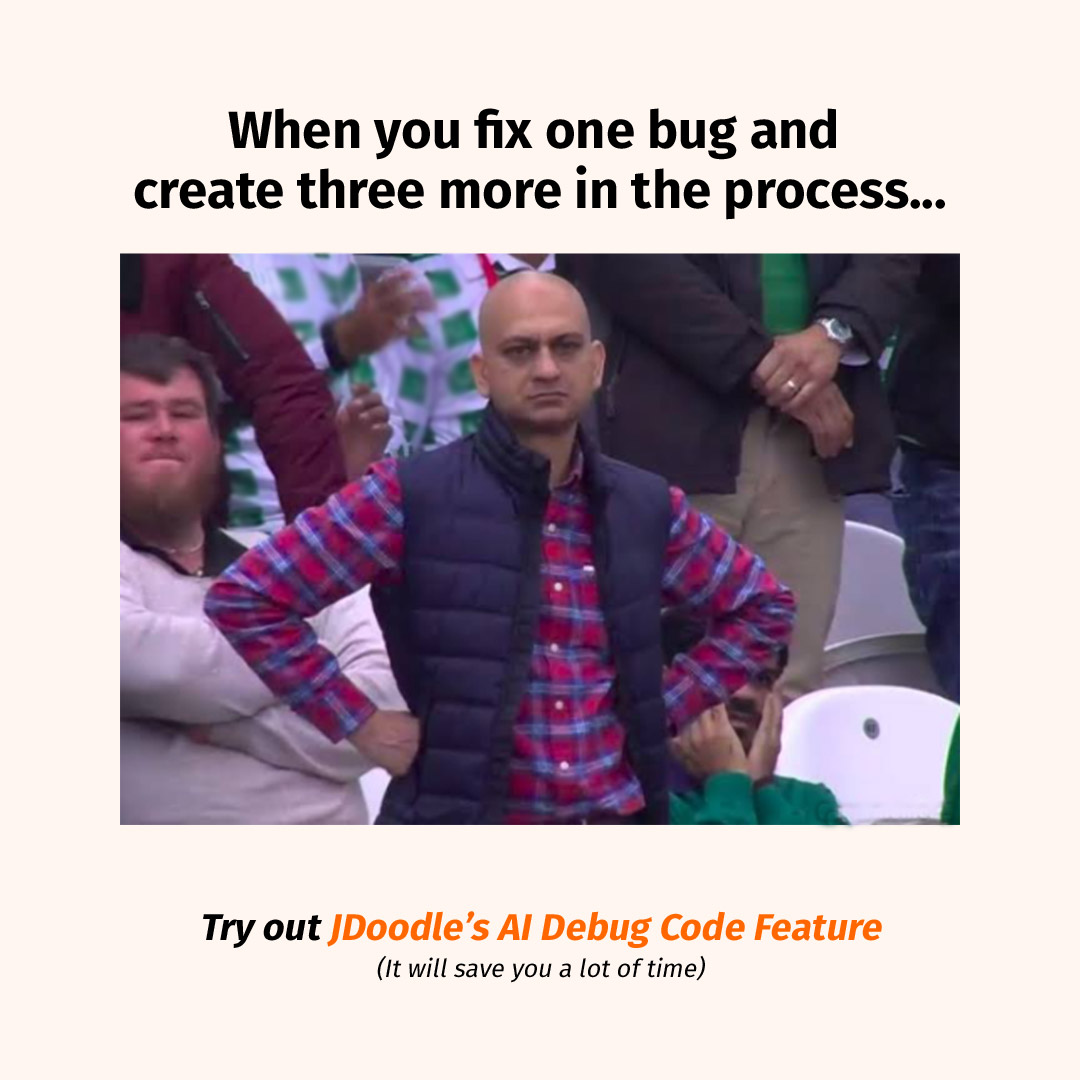 jdoodleide's tweet image. Tired of debugging? JDoodle's AI Powered "Debug Code" feature effortlessly identifies coding errors, explains them & even suggests the corrected code.
Give it a try: bit.ly/3SpWXRM
#jdoodle #debugcode #debugging #onlinecompiler #ide
