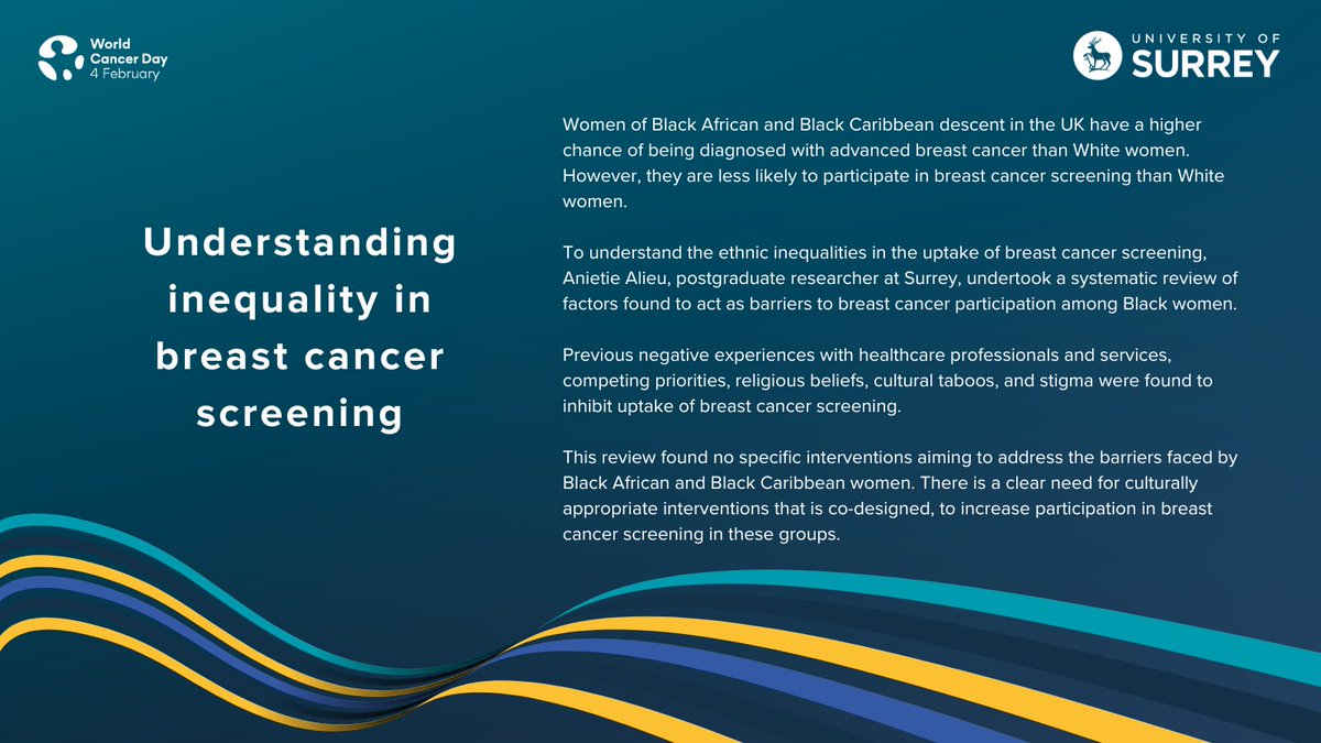 This year’s #WorldCancerDay theme is #ClosetheGap, which is about ensuring cancer diagnosis, care and treatment is equitable. Here is how @Aliuannette in the School of Health Sciences is working to #ClosetheGap. @UniOfSurrey @CancerAtSurrey
