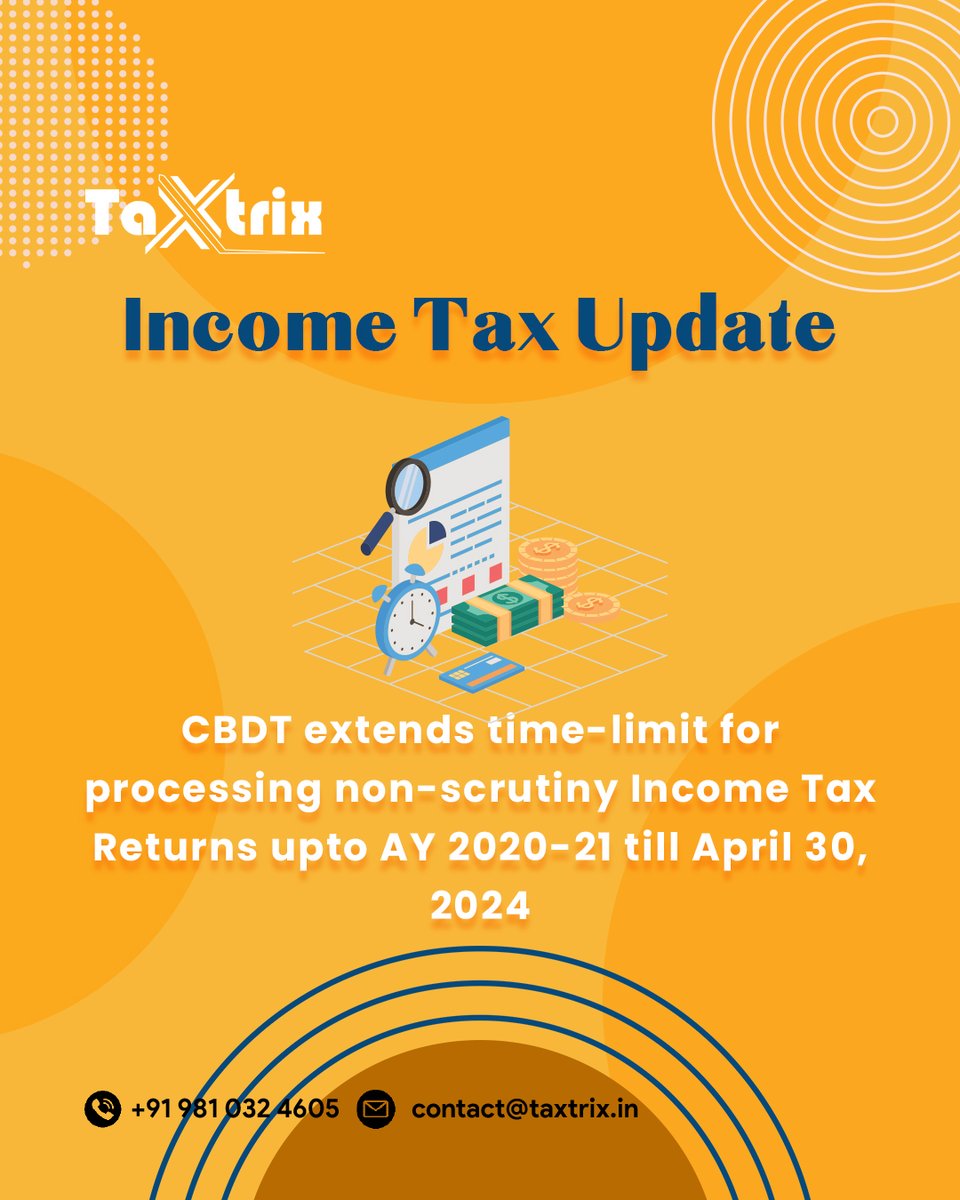 TaxtrixAdvisory's tweet photo. "Stay ahead of the tax game! 📊 CBDT's latest move: New tax return forms for 2024-25 are out early, while processing time for non-salary returns extended up to April 2024.

Time to plan and file smartly! 💼💰 

#Taxtrix #TaxUpdate #CBDT #FinancialPlanning  #TaxUpdate #CBDT https://t.co/oHIFgoFYV8