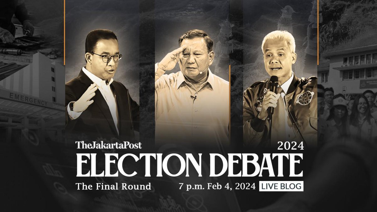 jakpost's tweet photo. LIVE BLOG: 2024 election debate, the final round - Politics - The Jakarta Post #jakpost https://t.co/WfDOoWUPOh https://t.co/5FZadt35fR