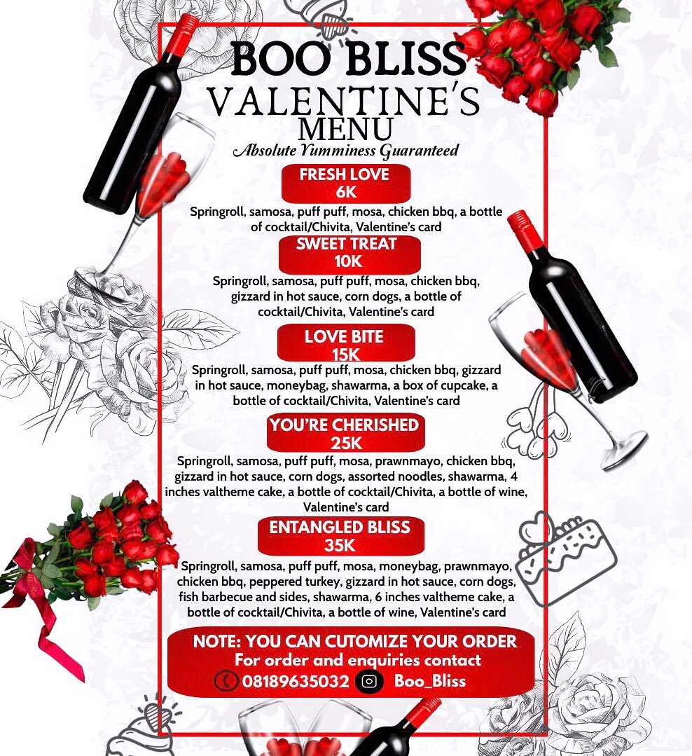 boo_bliss's tweet photo. Roses are red,
Smallchops are golden brown,
Fingerfoods are sweet and so are you🌹❤️😍
If you're waiting for a sign, this is it
Valentine menu is out!!!

Send a DM to order.

Thank you❤️

#Yummylicious #Treatyourself #smallchops #ondostate https://t.co/3nihZR8GLq