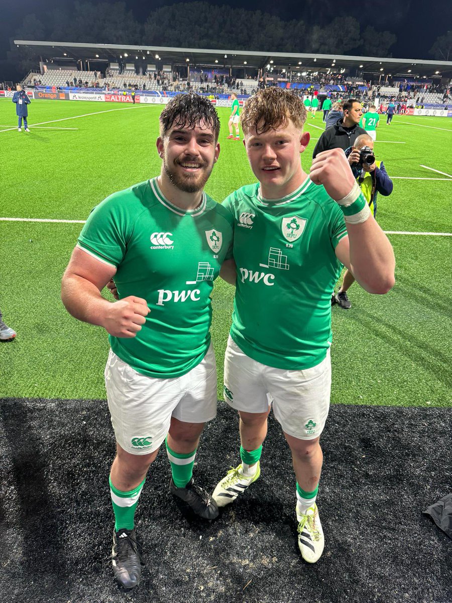 Bryn Ward and Jacob Boyd after Ireland U20 defeat France U20 37-31 in the opening match of the U20 Six Nations. 

Congratulations, boys! ⚫️🟡

#InTheBlood