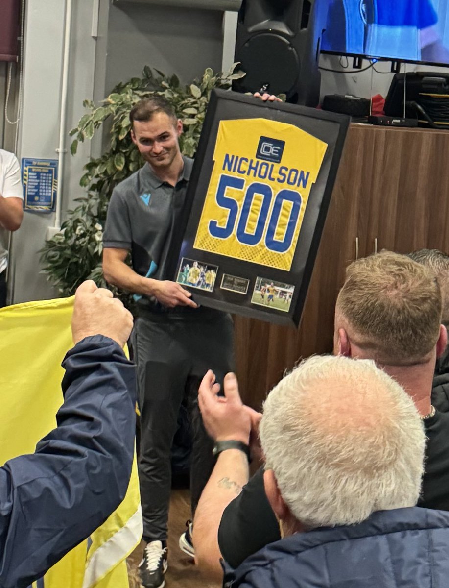 Fabulous tribute to <a href="/AdamNicholson_1/">Adam Nicholson</a> from <a href="/stockton_townfc/">Stockton Town FC</a> yesterday to mark his 500th first team appearance. Thanks to Martin and all of the team for that and for hosting me too. Over and above as always …. If anyone has any decent photos please share below #UTA