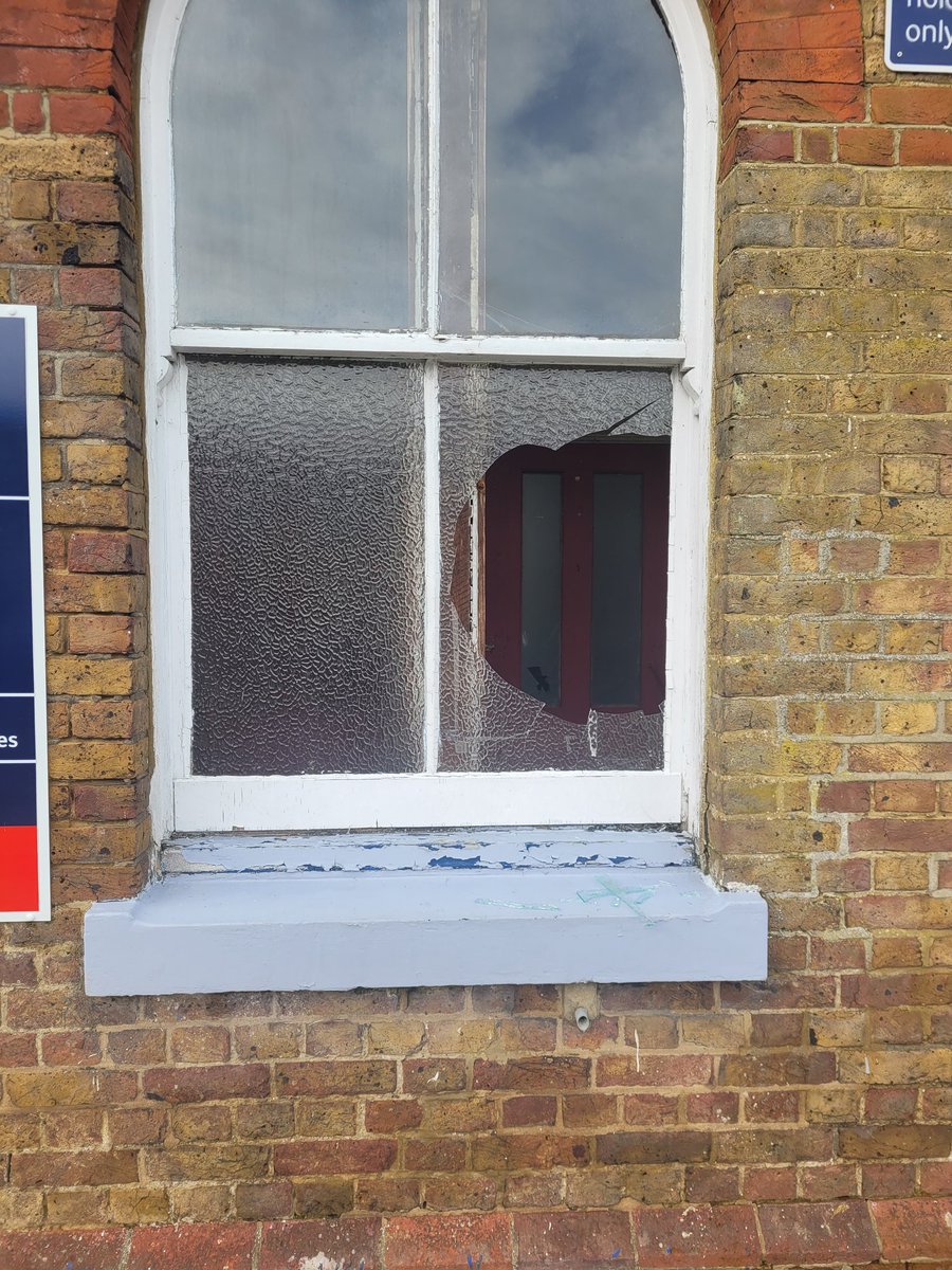 LiamCAFC's tweet photo. @Se_Railway just to let you know a window has been smashed at Martin Mill Station, glass everywhere. https://t.co/x8sOO84krH