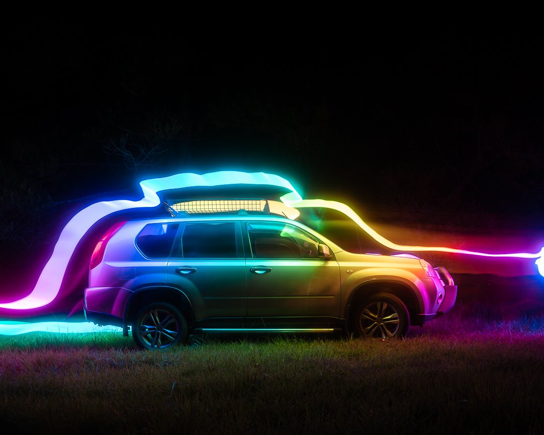 Mimbie232's tweet photo. Real life Mario Kart 🐢🌈

Got some real life rainbow road shit going on!

I should really pace out when I post on X I reckon, but I get excited and want to get things out as soon as it's done...oh well another midnight post won't hurt right 😂
#MarioKart #Lightpainting #Sony https://t.co/aadnCOmUL6