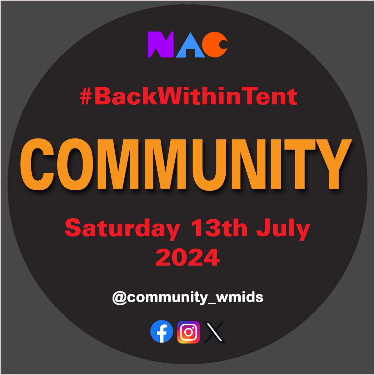 Summer's a way off yet but Community will be back within tent @Newhampton on Sat 13th July, when all profits will again be donated to @samaritans Save the date and be part of the community 🧡
