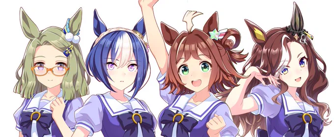新ウマ娘のラインクラフト達四人並べたらもう既に音楽活動するタイプの日常系四コマのメインキャラっぽいあるいはプリキュア的なやつ 