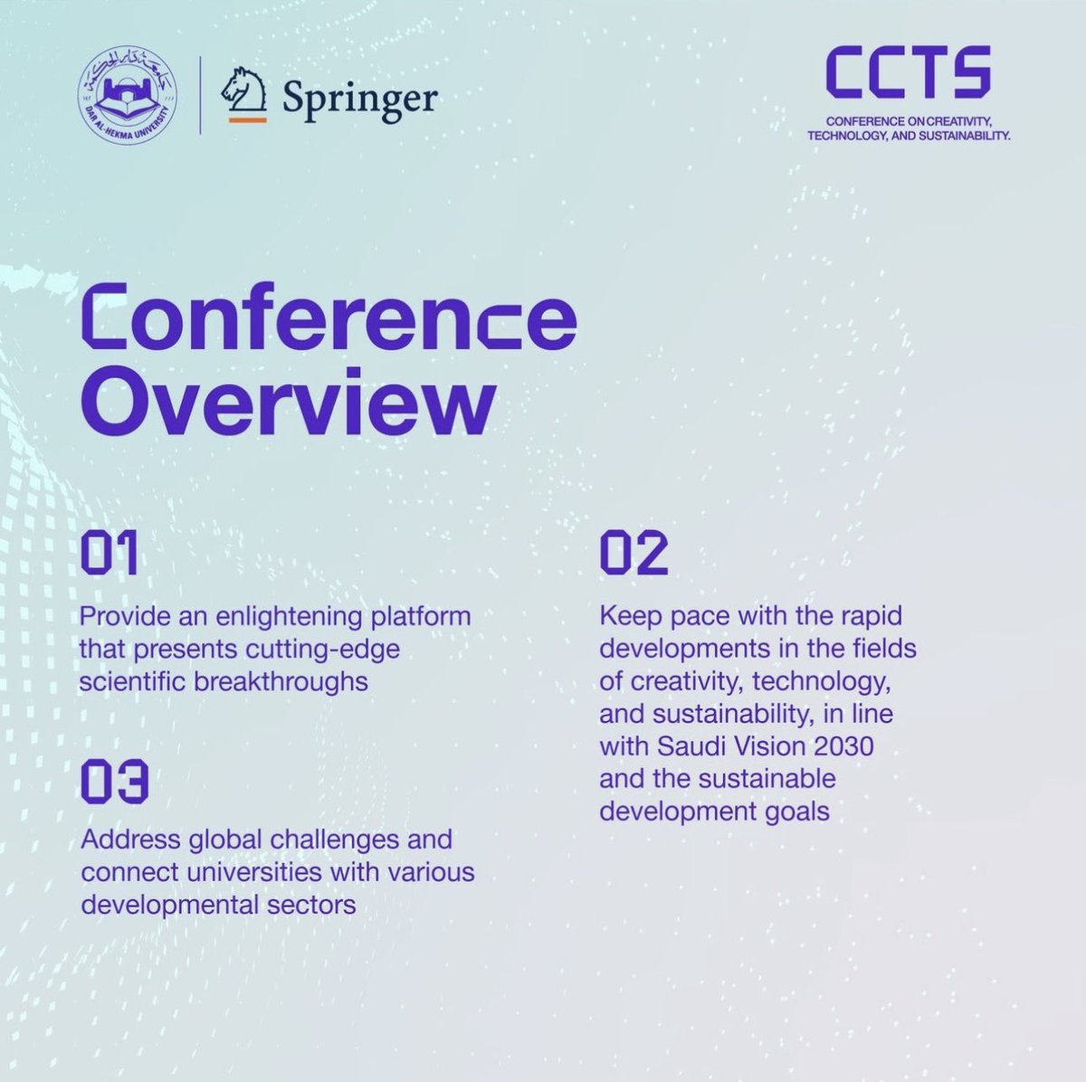 DAHUniversity's tweet photo. #Dar_AlHekma_University holds Conference on Creativity, Technology and Sustainability #CCTS2024, to involve researchers, academics, students and those who are interested in the fields of creativity and technology.
For registration and more details, please visit DAHU website.
https://t.co/XdDam0KQum

#مؤتمر_الإبداع_والتكنولوجيا_والاستدامة
#CCTS #DAHUniversity #دار_الحكمة 
#رؤية_السعودية_2030  #saudivision2030